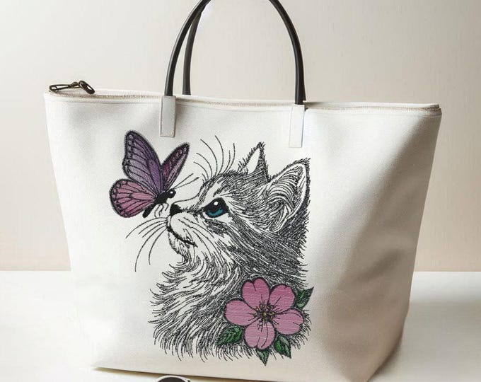 Stickdatei - Katze  - Schmetterling - "Nova" -in 8 Größen - für helle Stoffe - LunaChild