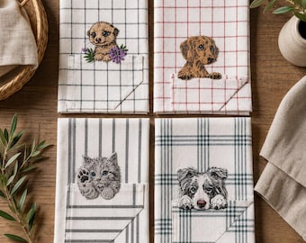 Stickdatei 4 Motive Set Border Collie, Katze, Erdmännchen, Dackel - Geschirrtuch - Handtuch - für helle Stoffe - 3 Größen – LunaChild