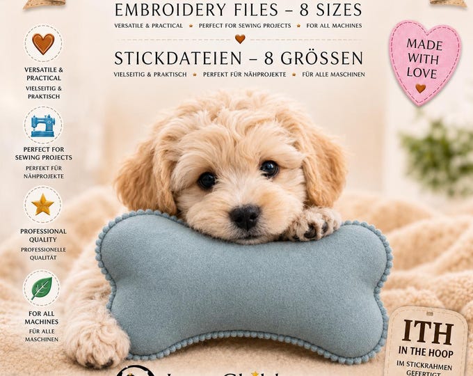ITH Dog Bone Embroidery Design – Blank Dog Toy Pattern – 8 Sizes – LunaChild