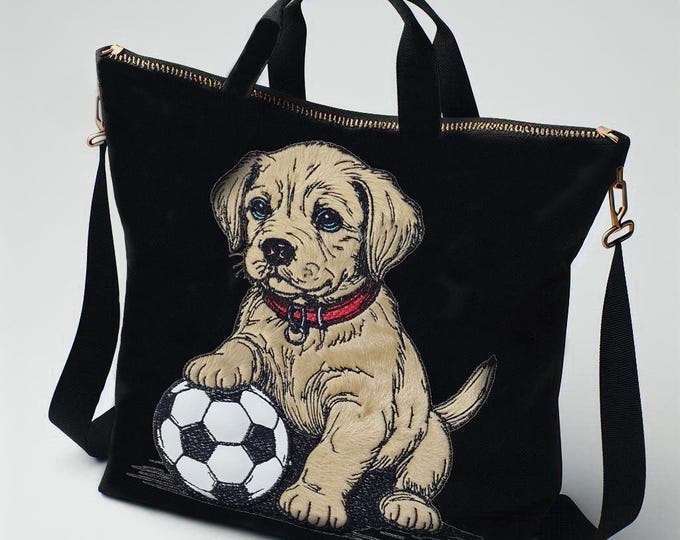 Embroidery design - Dog - Dog appliqué "Pille" with football - in 8 sizes - for light & dark fabrics - Golden Retriever puppy - LunaChild