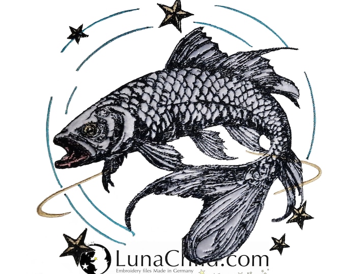 Neu Applikation Stickdatei Sternzeichen Fisch realistisch  kommerzielle Nutzung LunaChild für helle Stoffe
