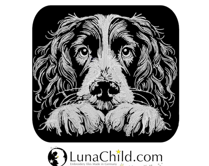 NEU Stickdatei Springer Spaniel "Ignazius" Hund realistisch für dunkle Stoffe kommerzielle Nutzung LunaChild
