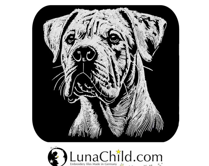 NEU Stickdatei Dogo Argentino "Brenda" Hund realistisch für dunkle Stoffe kommerzielle Nutzung LunaChild