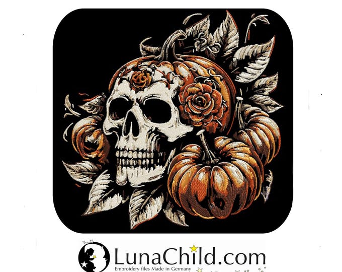 Stickdatei - AUFWENDIG - Totenkopf  "Vanessa" - Halloween - für dunkle Stoffe - 8 Größen - LunaChild