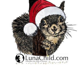 NEU Stickdatei Eichhörnchen mit Weihnachtsmütze "Britta" realistisch kommerzielle Nutzung LunaChild