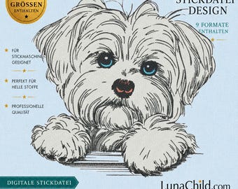 Stickdatei - Vollstick - Malteser "Nala" - Für helle & dunkle Stoffe - 10 Größen - Hund - LunaChild
