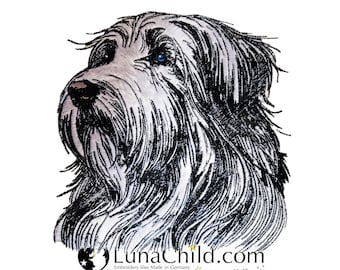 NEU Stickdatei Applikation Bearded Collie "Mike" Hund realistisch für dunkle Stoffe kommerzielle Nutzung LunaChild Appli