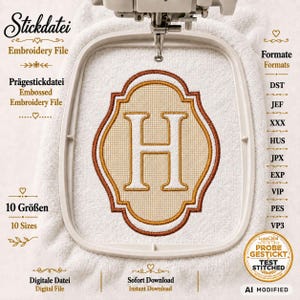 Letter “H” Embroidery Design | Embossed Towel, Minky & Fleece Monogram | 10 Sizes | Beginner Friendly