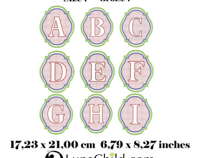 Stickdatei - Set Größe 7 Alphabet Präge Stickmuster - Buchstaben "A - Z" - geprägt - 17,18 x 21,00 cm ( 6,79 x 8,27 inches ) LunaChild