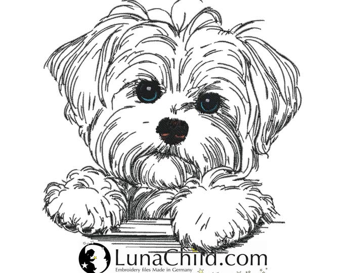 Embroidery design - Dog - Maltese puppy "Nala" - in 10 sizes - for light-colored fabrics - LunaChild