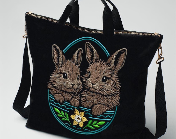 Stickdatei - Hase "Munchi & Bouncer" - in 8 Größen - für dunkle Stoffe - LunaChild - Osterhase -braun