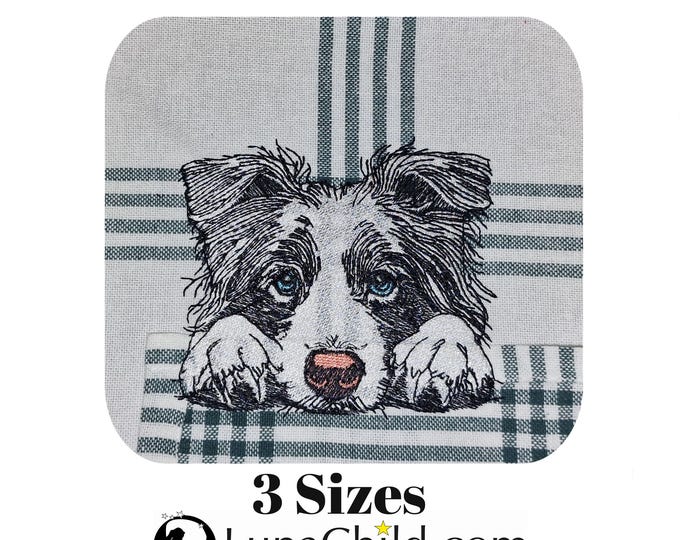 Stickdatei - Vollstick - Border Collie Welpe "Vera" - Für helle & dunkle Stoffe - 3 Größen - Hund - ITH - Geschirrtuch - LunaChild