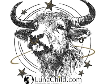 New embroidery file zodiac sign Taurus realistic commercial use LunaChild for light fabrics
