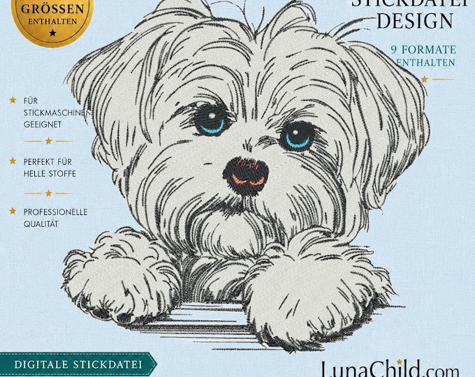 Stickdatei - Vollstick - Malteser "Nala" - Für helle & dunkle Stoffe - 10 Größen - Hund - LunaChild