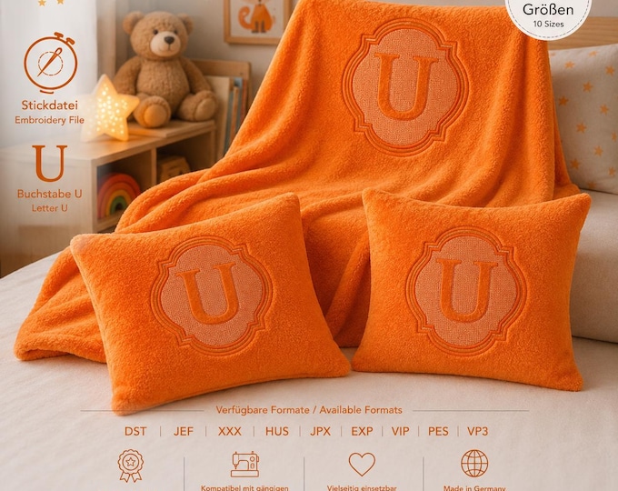Embossed Embroidery File Letter "U" • Embossed Towel Design • 10 Sizes • LunaChild