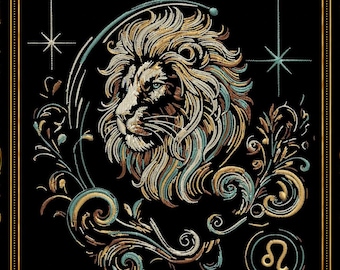Leo Zodiac Embroidery Design • Mystical Lion Embroidery Pattern • Machine Embroidery File for Dark Fabrics • 4 Sizes •  LunaChild