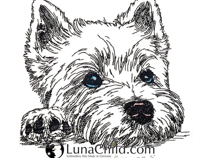 WENIGER STICHE - Stickdatei - West Highland Terrier "Joda" - LIGHT - für helle Stoffe - Hund - LunaChild