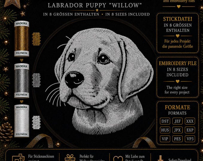 Labrador Puppy Embroidery Design – 8 Sizes – LunaChild