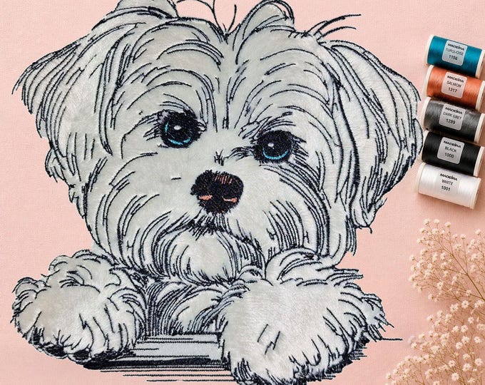 Stickdatei  - Applikation Malteser "Nala" - in 10 Größen - Hund - LunaChild