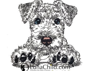 WENIGER STICHE - Stickdatei Airedale Terrier "Nola" LIGHT - für Helle Stoffe -  Hund - 10 Größen - LunaChild