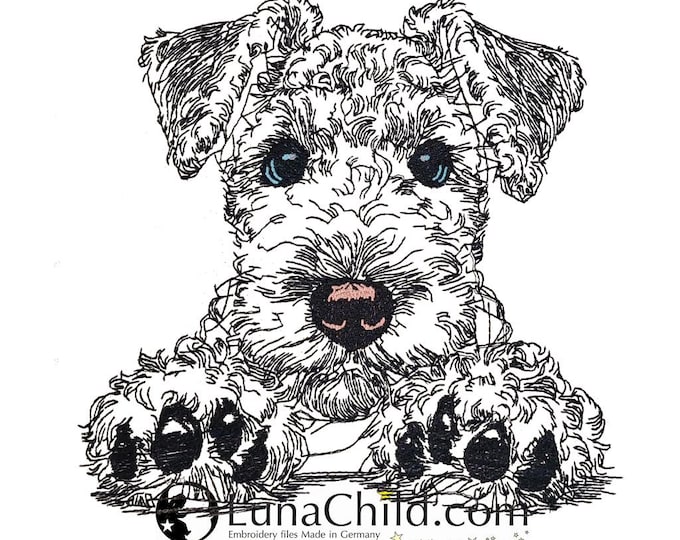 WENIGER STICHE - Stickdatei Airedale Terrier "Nola" LIGHT - für Helle Stoffe -  Hund - 10 Größen - LunaChild