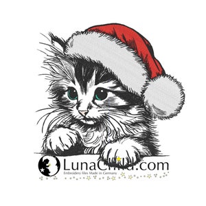 Embroidery file - Cat - Kitten with Christmas hat &quot;Ria&quot; Kitten realistic commercial use LunaChild