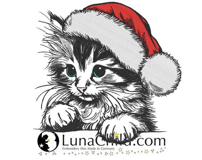 NEU Stickdatei Kätzchen Katze mit Weihnachtsmütze "Ria" Kitten realistisch kommerzielle Nutzung LunaChild