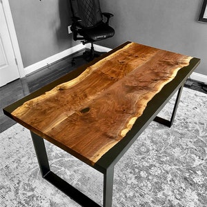 Custom Epoxy Resin River Desk - Handmade Desk - Custom Live Edge Table - Modern Office Furniture - Made-to-Order in the USA