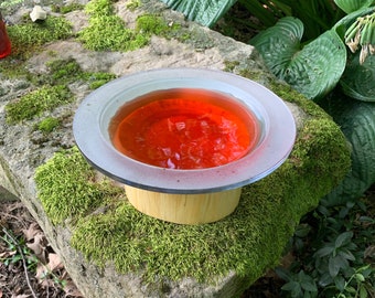 Hummingbird Bath or Butterfly / Hummingbird Feeder, made from a Frosted Glass Bowl and Solid Wooden Stand. Can also use to feed Squirrels