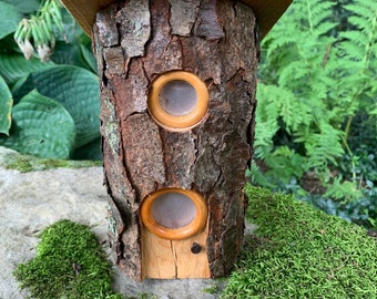 Solar Light Log Fairy House: Two-Story Woodland Gnome Home