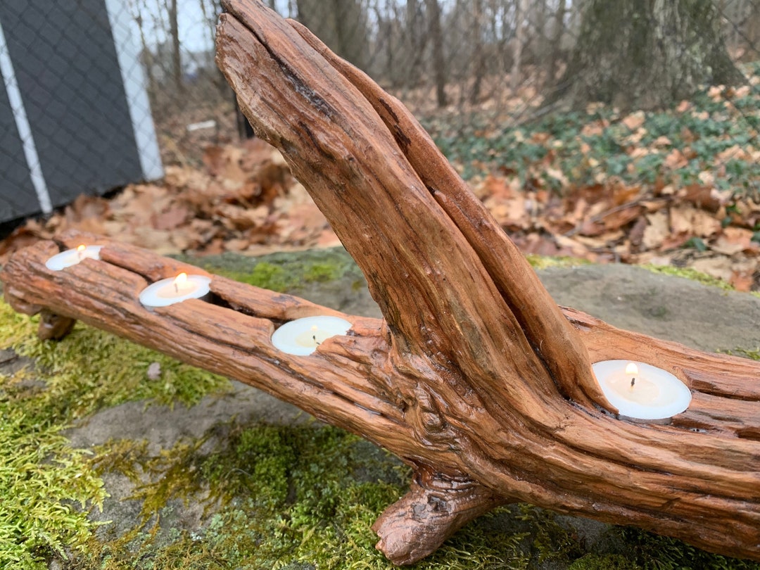 Distinctive Tea Light Natural Log Candle Holders Looks & Feels Like