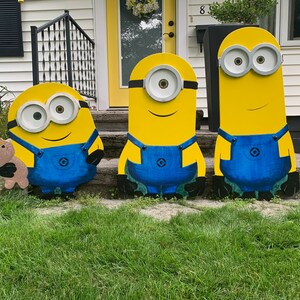LIFE-SIZE Minions with 3-Dimensional Goggles and Hand Painted Details. We have Kevin, Stuart, and/or Bob (with his teddy, Timmy of course!)!