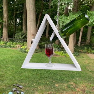 Green Wine Bottle & Clear Wine Glass Bird Feeder!  (Fill the bottle with seed and it will automatically refill the glass as the birds eat!)