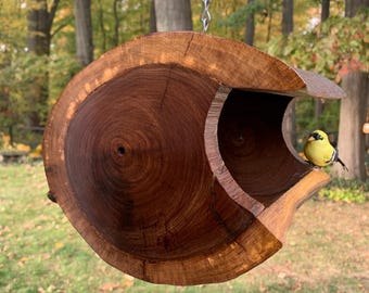 Black Walnut Squirrel Feeder, Bird Feeder, or Nesting Platform!  Sealed to a high-gloss, so it really lasts! Each is unique & one of a kind!
