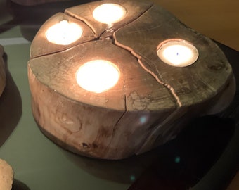 Natural Log Candle Holder: Rustic Wood Tea Light & Votive Set