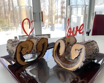Heart Shaped Wood Vase/Candle Holder - Unique Rustic Decor