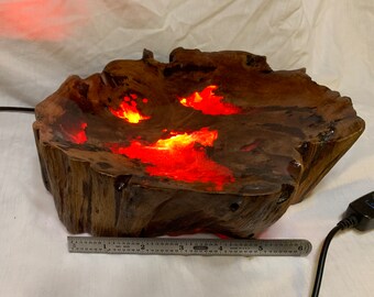 Wood Resin Bowl: One-of-a-Kind Decayed Tree with Red LED Lights