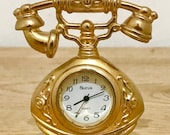 Wonderful sweet Quartz miniature brass telephone shaped desk clock