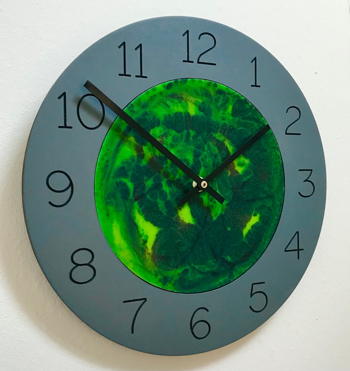 Handmade Modern Contemporary Quartz Wall Clock With Green Etsy