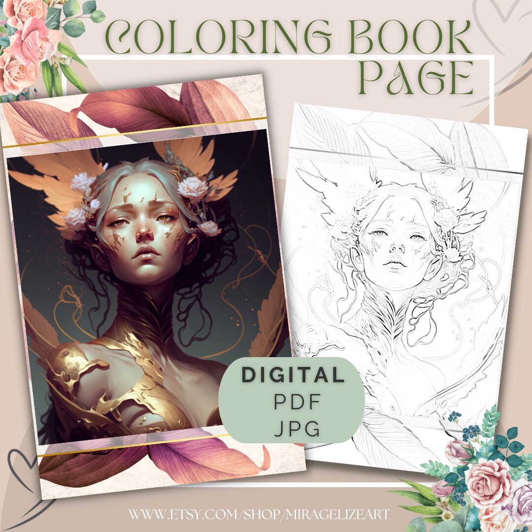 Fantasy Beauty Girl 7 Beautiful Coloring Page for Adults Instant ...