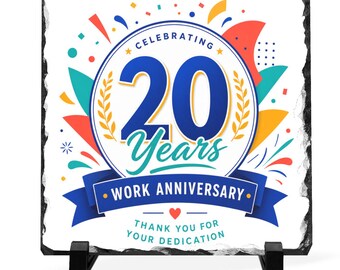 20 Year Work Anniversary Slate Plaque, Handcrafted Stone Desk Gift