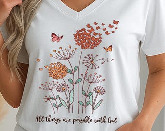 All things are Possible with God, Christian Shirt V-neck, Bible Verse Shirt, Vneck