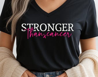Breast Cancer Shirt, V-neck, Vneck, Stronger than Cancer Shirt, Cancer Tees