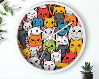 Gift for Cat Lover, Cat Wall Clock, Cat Clock, Retro Cat Clock, Cat Gift, Cat Gift Idea, Cute Cat, Cat wall art, Retro Clock, Cat Owner