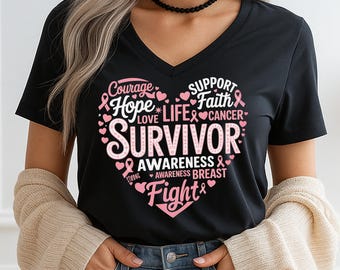 Breast Cancer Shirt, Vneck, V-neck, Breast Cancer Gift, Breast Cancer Survivor Gift, Breast Cancer Tee, V Neck