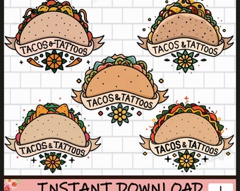 Taco's en tattoo-ontwerp, taco, png, tattoo shirtontwerp, tatoeage en taco, grappig taco-shirt, tattoo-sublimatie, tattoo clipart, commercieel gebruik