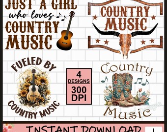 Country Music PNG, Country Music Shirt Designs, Bundle, Digital