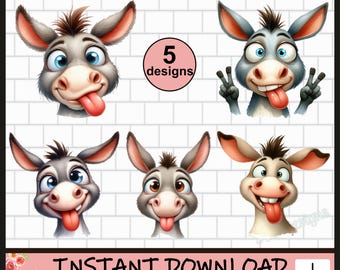 Funny, Donkey Design, PNG, Donkey Clipart, Donkey, Mule, Silly, Donkey Bundle, Tshirt Designs, Sublimation, Commercial Use, Clipart, Digital