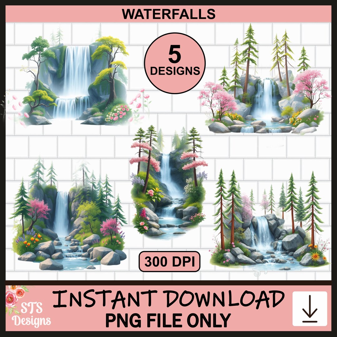 Waterfall Designs, Waterfall PNG, Waterfalls, Bundle, Waterfall Design ...