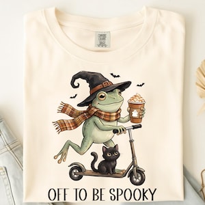 Off to be Spooky Halloween Shirt, Frog on Scooter shirt, Trendy Frog Halloween Tee